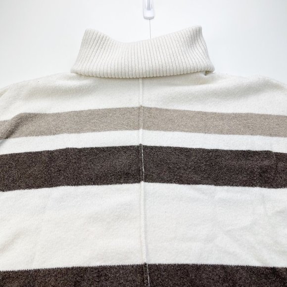 LOFT Cream/Brown Poncho Style 3/4 Sleeve Turtle Neck Sweater Size XSmall - Picture 2 of 7